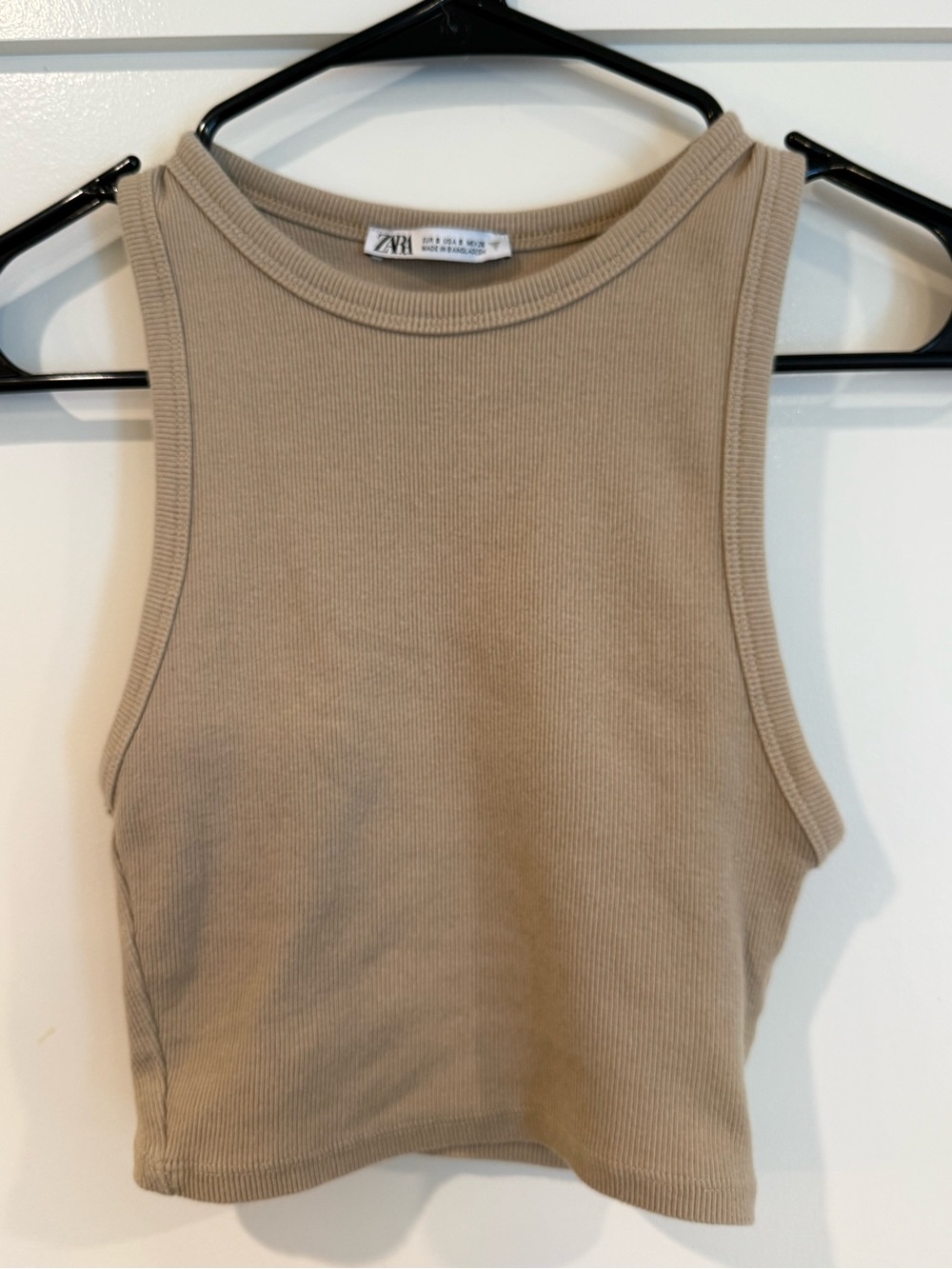 Zara Beige Ribbed High-Neck Crop Tank - Picture 2 of 2